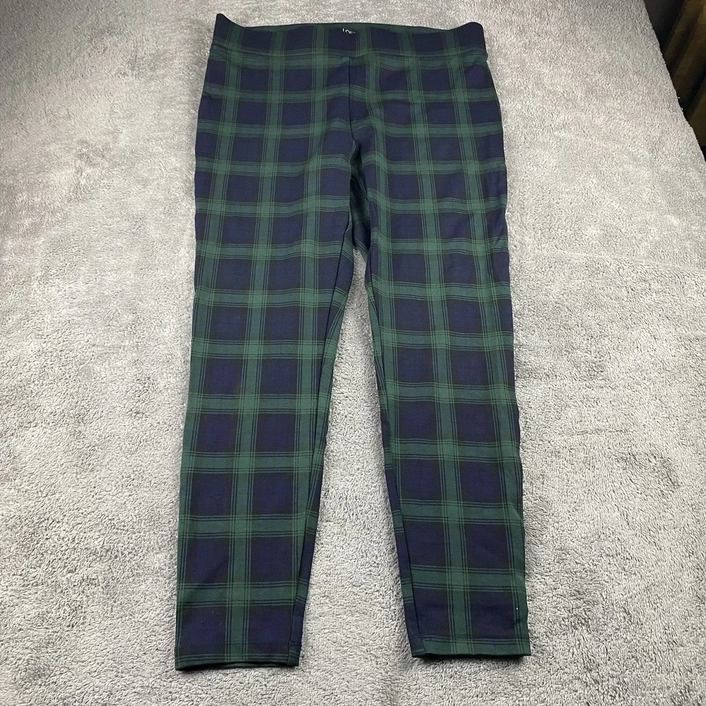 Loft Petites Legging Crop Pants Womens Large‎ Green Blue Plaid Pull On